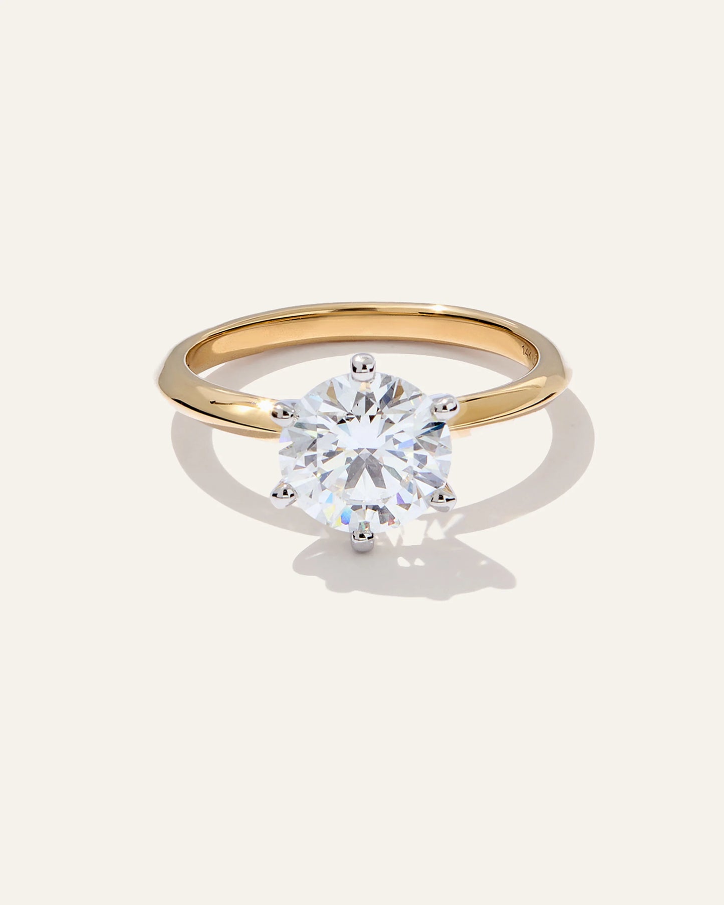 Lab Grown Diamond Round Six Prong Knife Edge Engagement Ring - 2ct - 4 / Yellow Gold