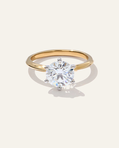 Lab Grown Diamond Round Six Prong Knife Edge Engagement Ring - 2ct - 4 / Yellow Gold