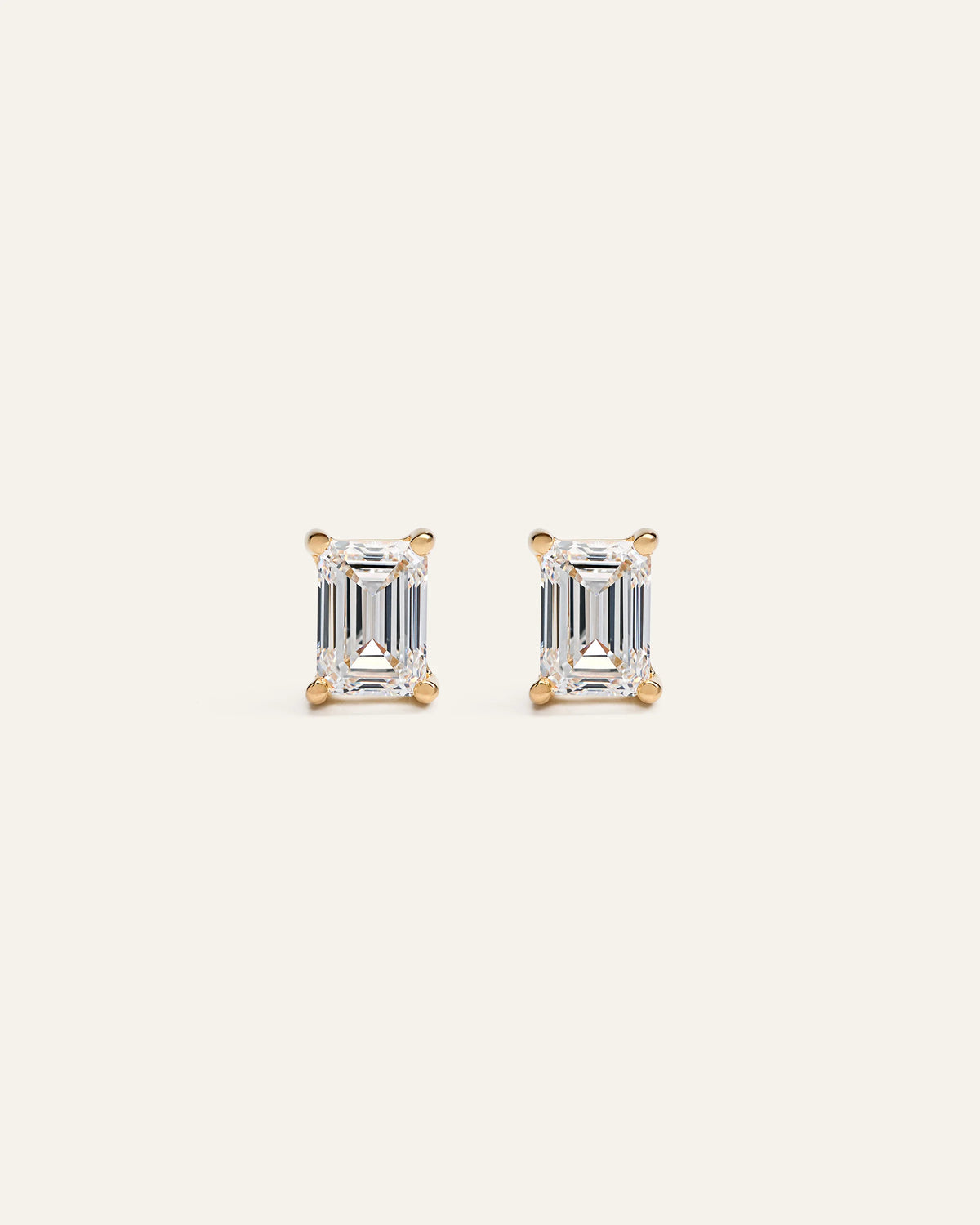 14k Gold Lab Grown Diamond Emerald Solitaire Studs - 2ctw - One Size / Yellow Gold