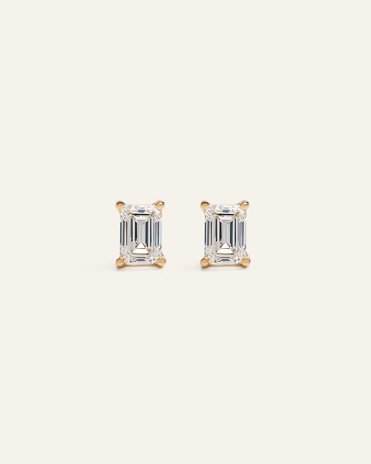 14k Gold Lab Grown Diamond Emerald Solitaire Studs - 2ctw - One Size / Yellow Gold