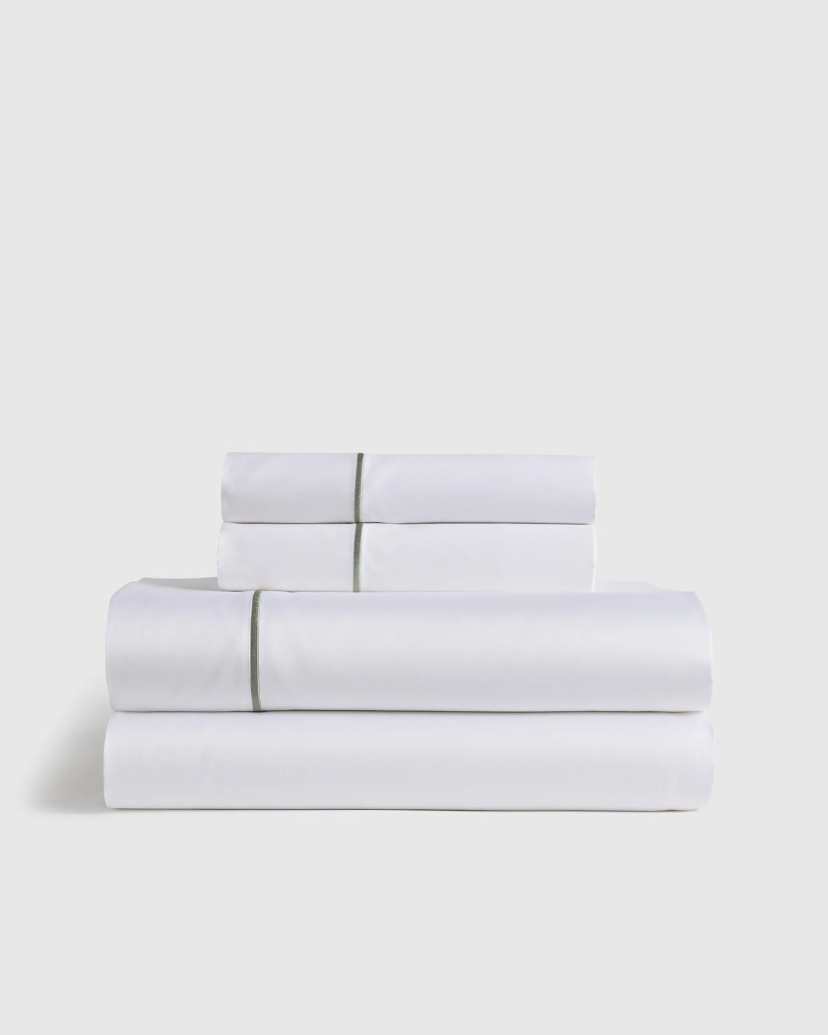 Signature Giza Cotton Sateen Embroidered Sheet Set - Twin / White/Dried Sage