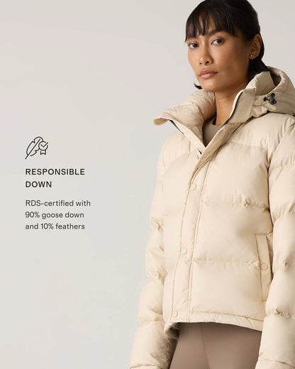 Responsible Down Cropped Puffer Jacket - XS / Shiny Black