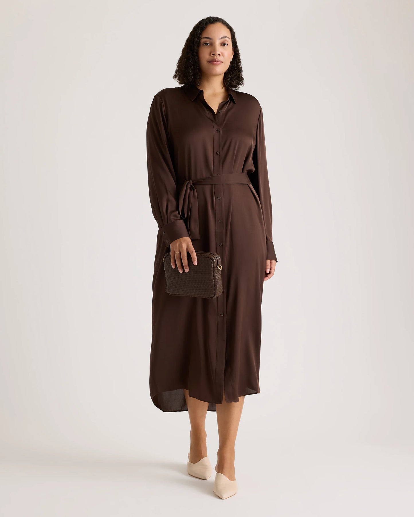 Washable Stretch Silk Maxi Shirt Dress - XS / Moonstone Blue