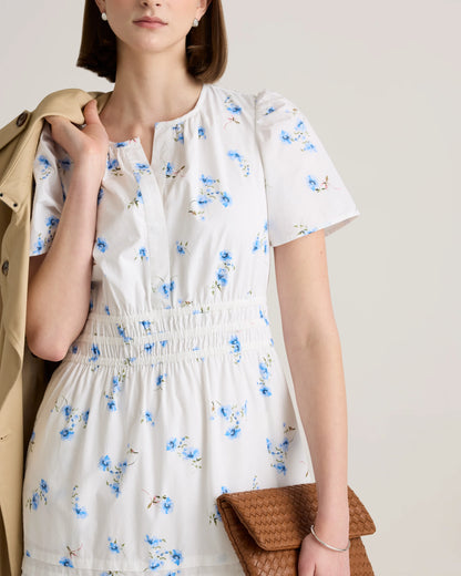 100% Organic Cotton Poplin Tiered Maxi Dress - XS / Riviera Blue Heirloom Floral