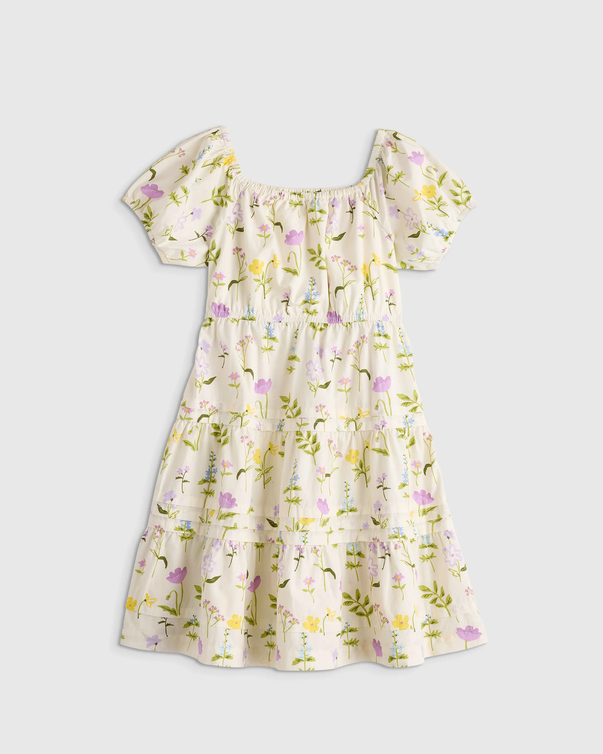 100% Organic Cotton Poplin Tiered Dress - 6 / Wildflower Botanical