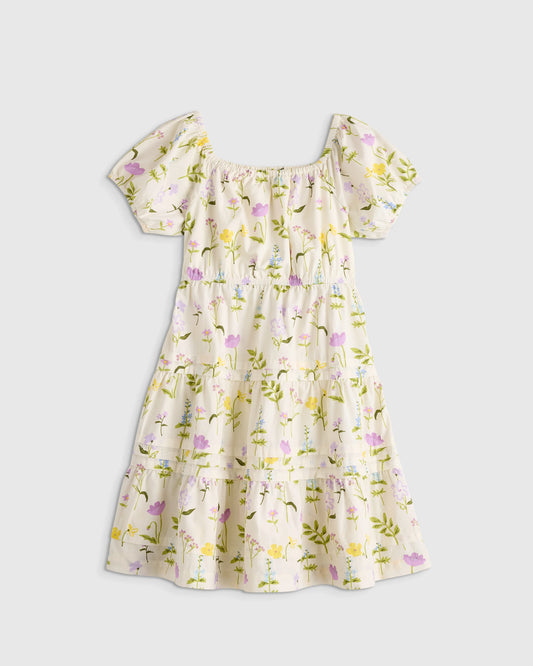 100% Organic Cotton Poplin Tiered Dress - 6 / Wildflower Botanical