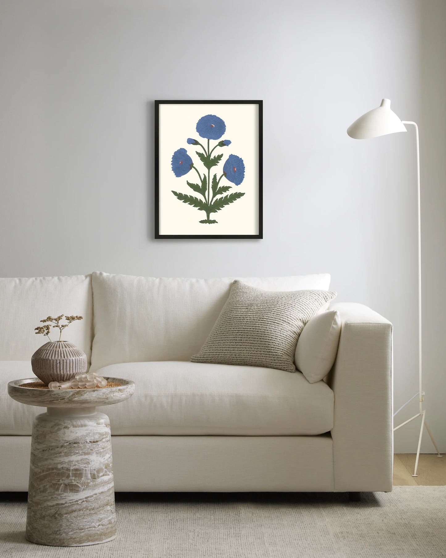 Blue Mughal Poppy Antique Print - 21.25"x26.25" / White