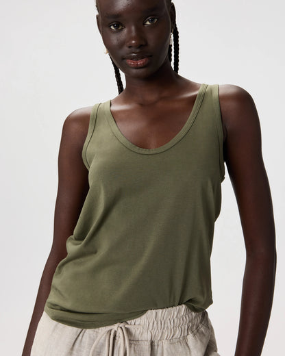 Cotton Modal Double Scoop Neck Tank - XS / Navy