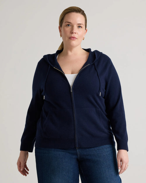 Mongolian Cashmere Full-Zip Hoodie - 1X / True Navy