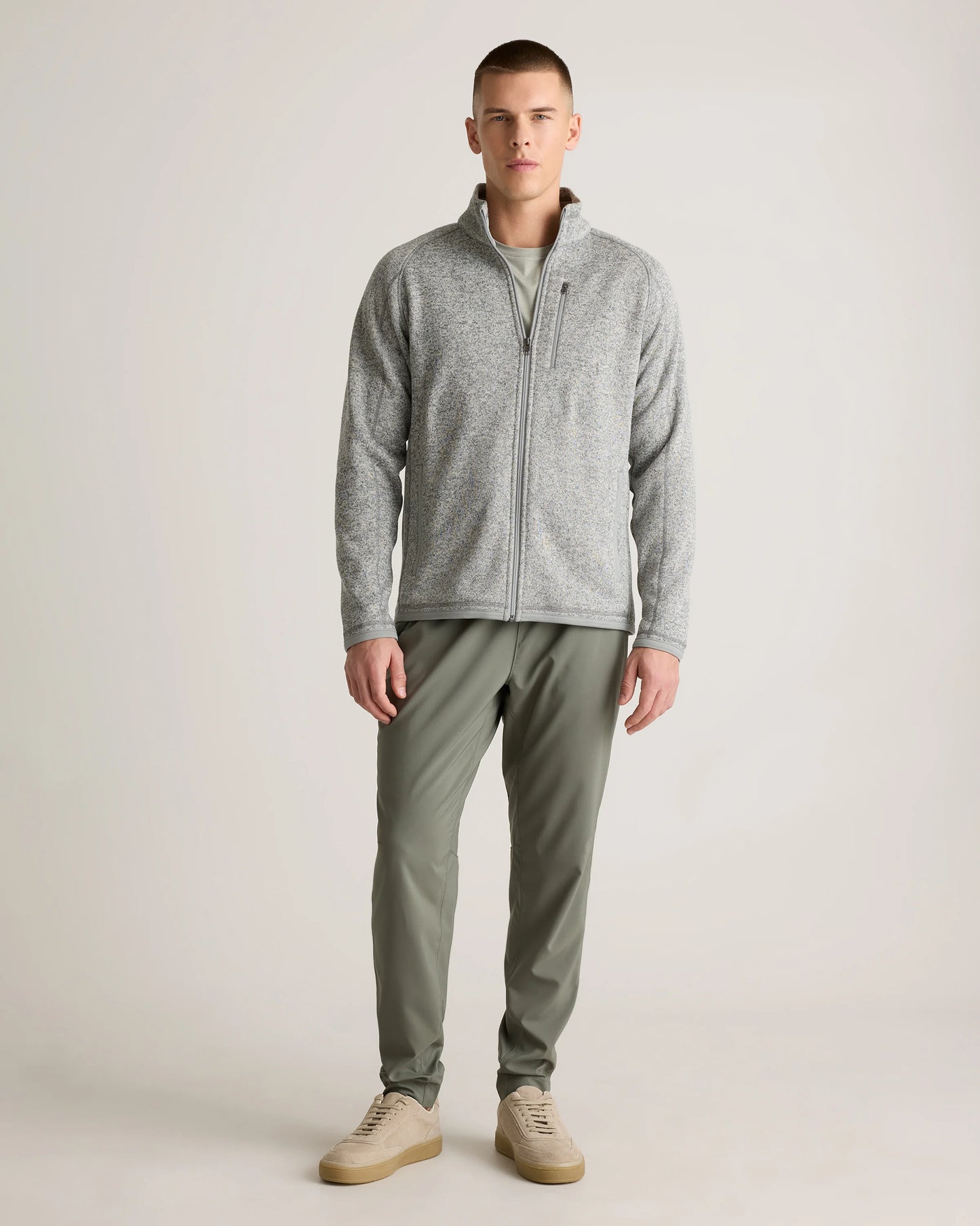 Sweater-Knit Fleece Full-Zip Jacket - XS / Heather Mineral Green