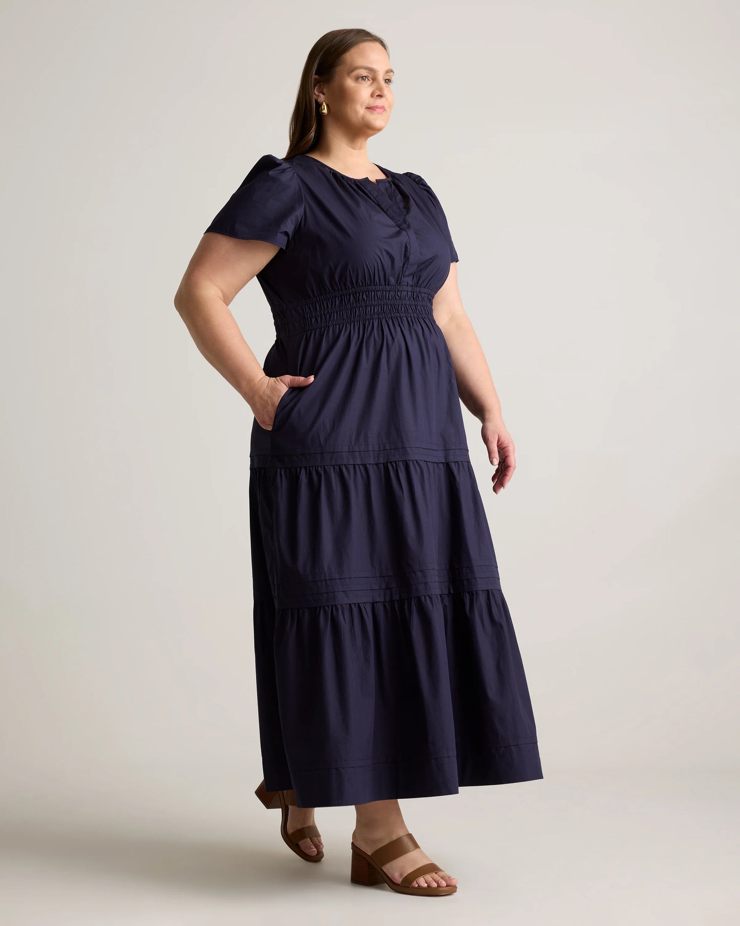 100% Organic Cotton Poplin Tiered Maxi Dress - 1X / Ocean Green