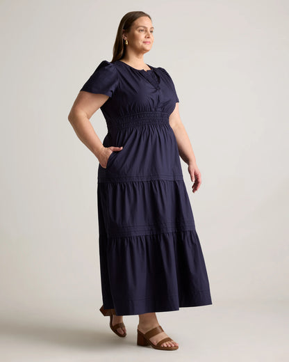 100% Organic Cotton Poplin Tiered Maxi Dress - 1X / Ocean Green