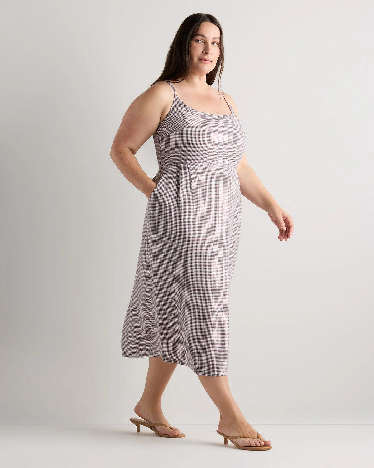 100% European Linen Scoop Neck Midi Dress - 1X / Deep Navy