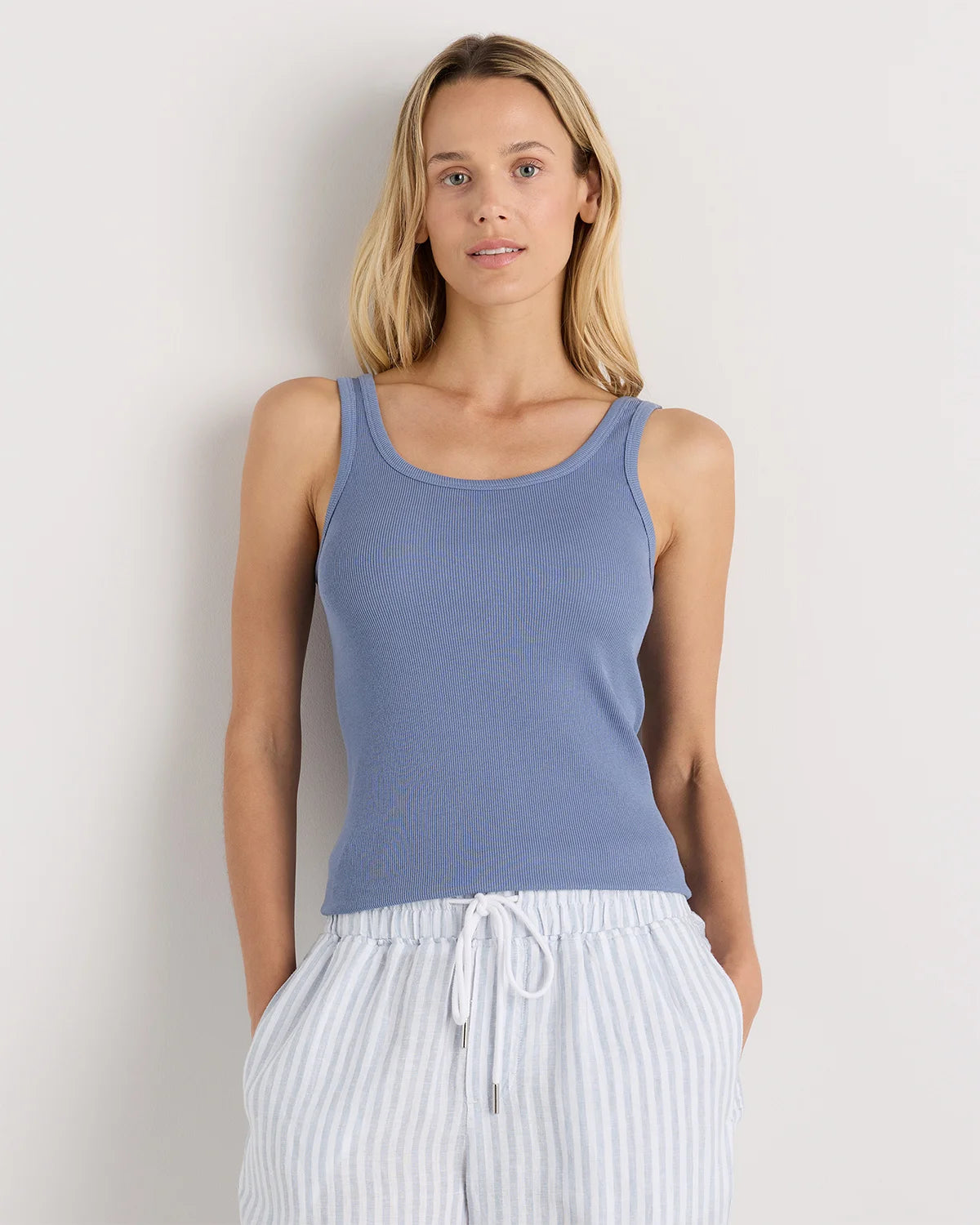Organic Cotton Micro-Rib Scoop Neck Tank - XS / Moonstone Blue