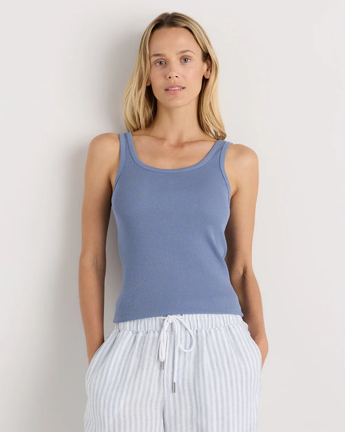 Organic Cotton Micro-Rib Scoop Neck Tank - XS / Moonstone Blue