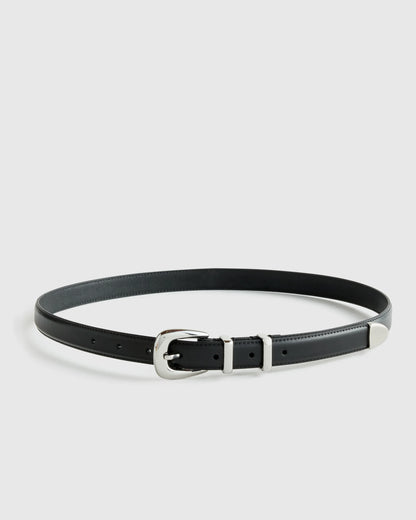 Lola European Leather Western Skinny Belt - XS / Black/Gold