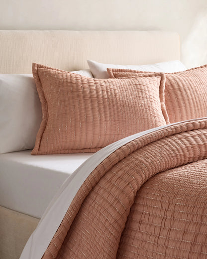 Organic Cotton Channel Stitch Coverlet - Twin / Coral Pink