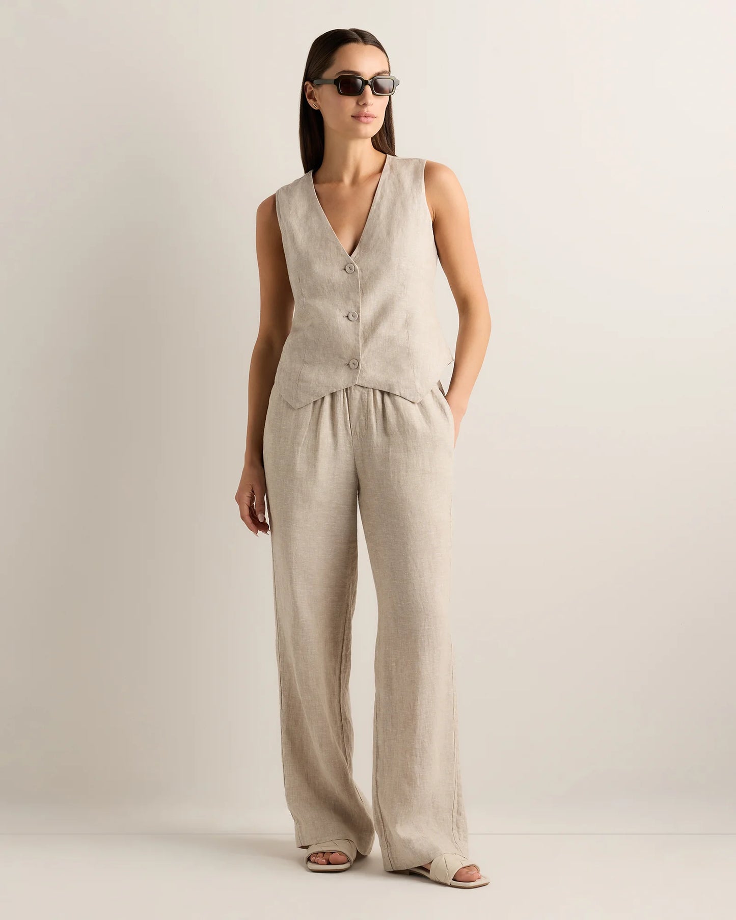 100% European Linen Vest - XS / Blue Pinstripe