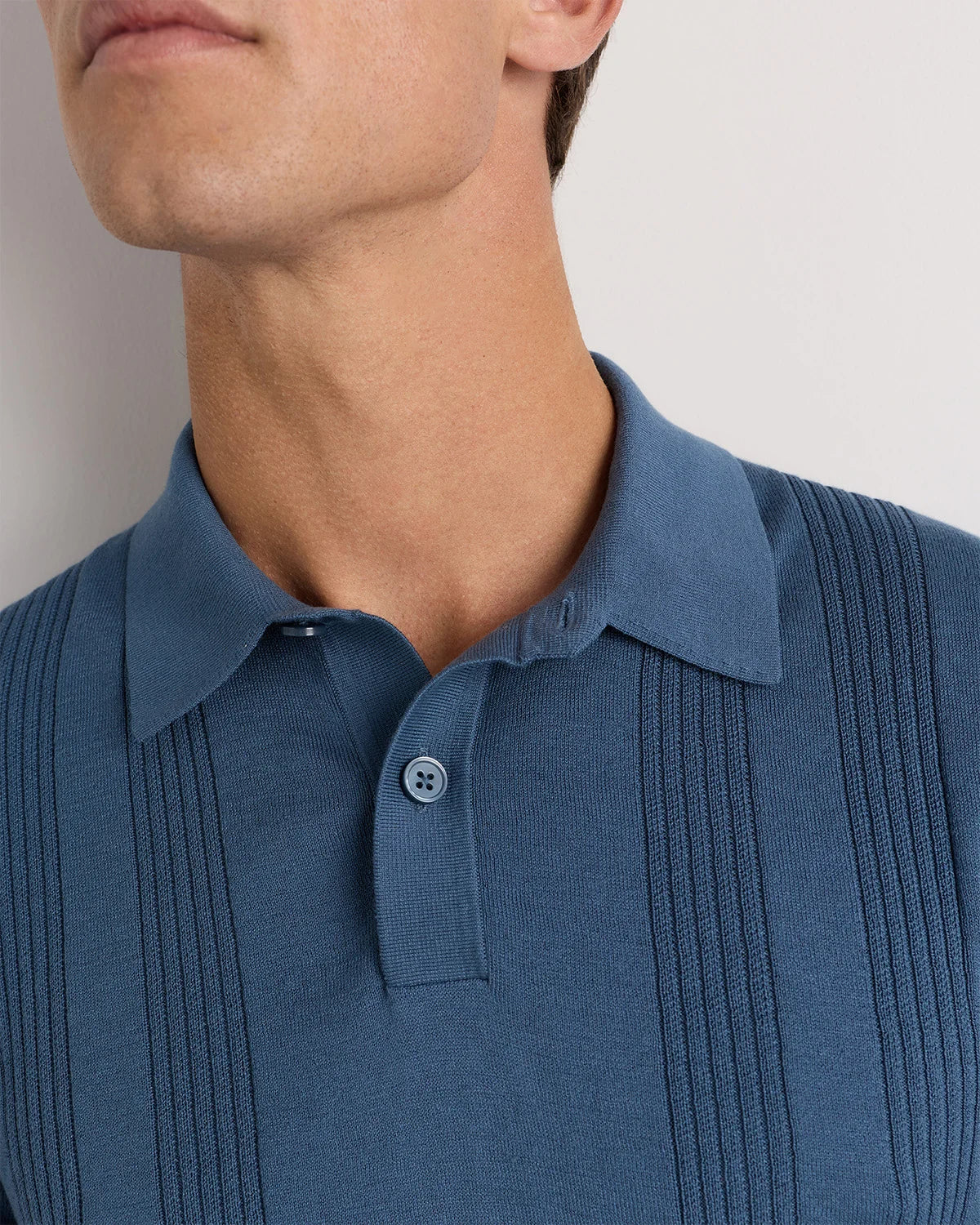 Cotton-Silk Ribbed Short Sleeve Sweater Polo - S / Speckled Beige