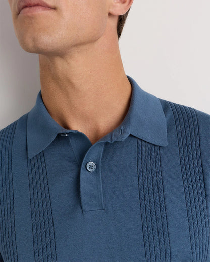 Cotton-Silk Ribbed Short Sleeve Sweater Polo - S / Speckled Beige