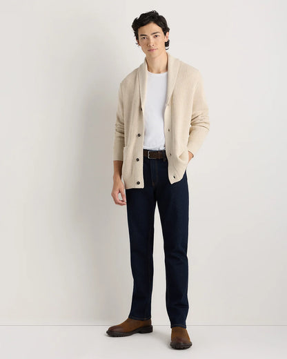 100% Organic Cotton Ribbed Shawl-Collar Cardigan Sweater - S / Bayberry Olive