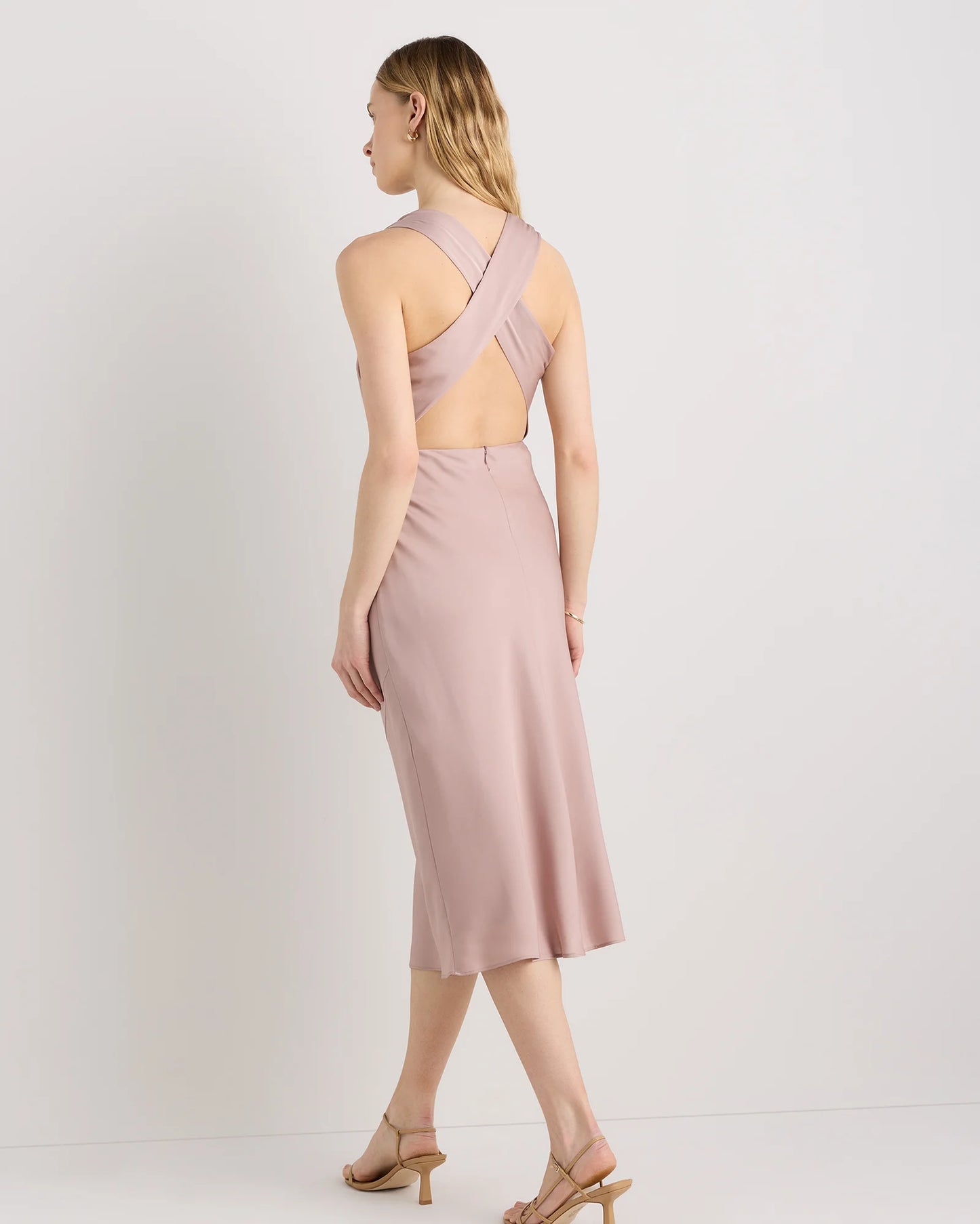 Washable Stretch Silk High Neck Midi Dress - XS / Vintage Navy Roses