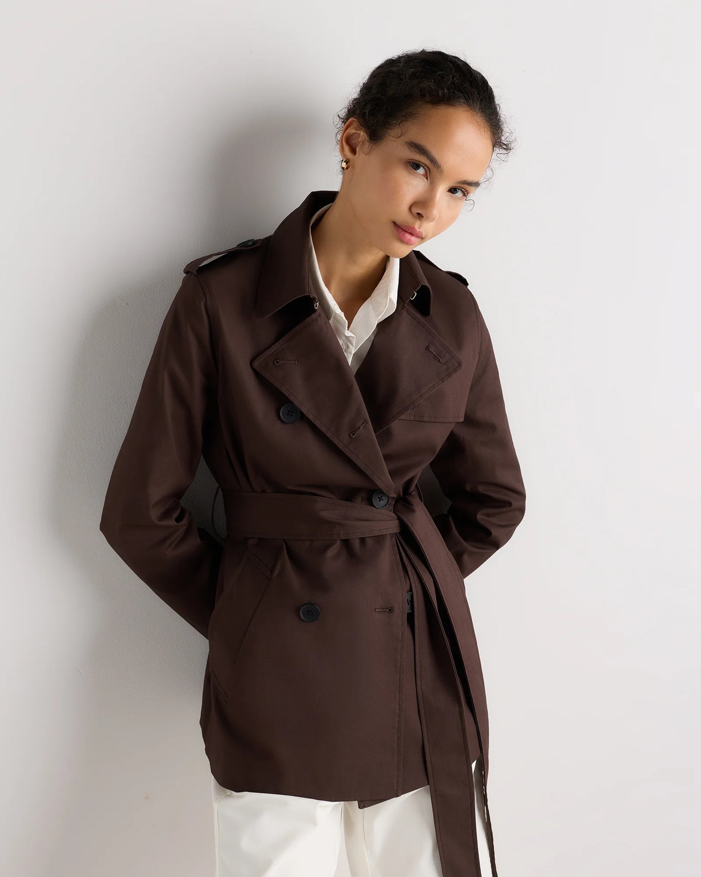 Comfort Stretch Short Trench Coat - XS / Coffee Bean Brown