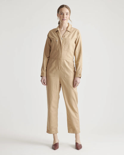 Cotton Linen Twill Long Sleeve Coverall Jumpsuit - XS / Army Green