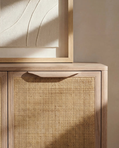 Solid Wood and Natural Rattan Sideboard - One Size / Natural