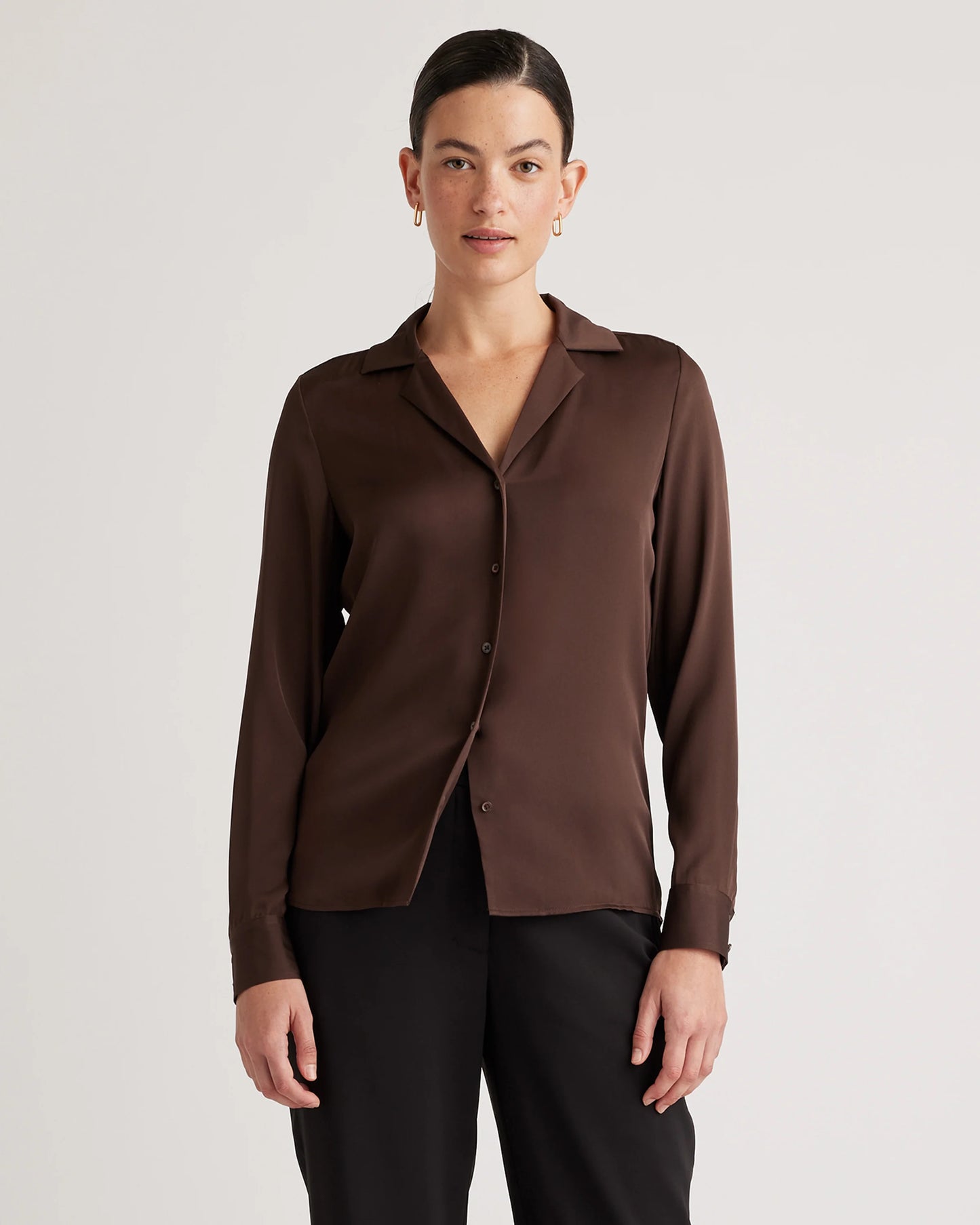 Washable Stretch Silk Notch Collar Blouse - XS / Moonstone Blue