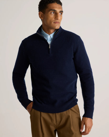 Mongolian Cashmere Quarter Zip Sweater - S / Olive Twist