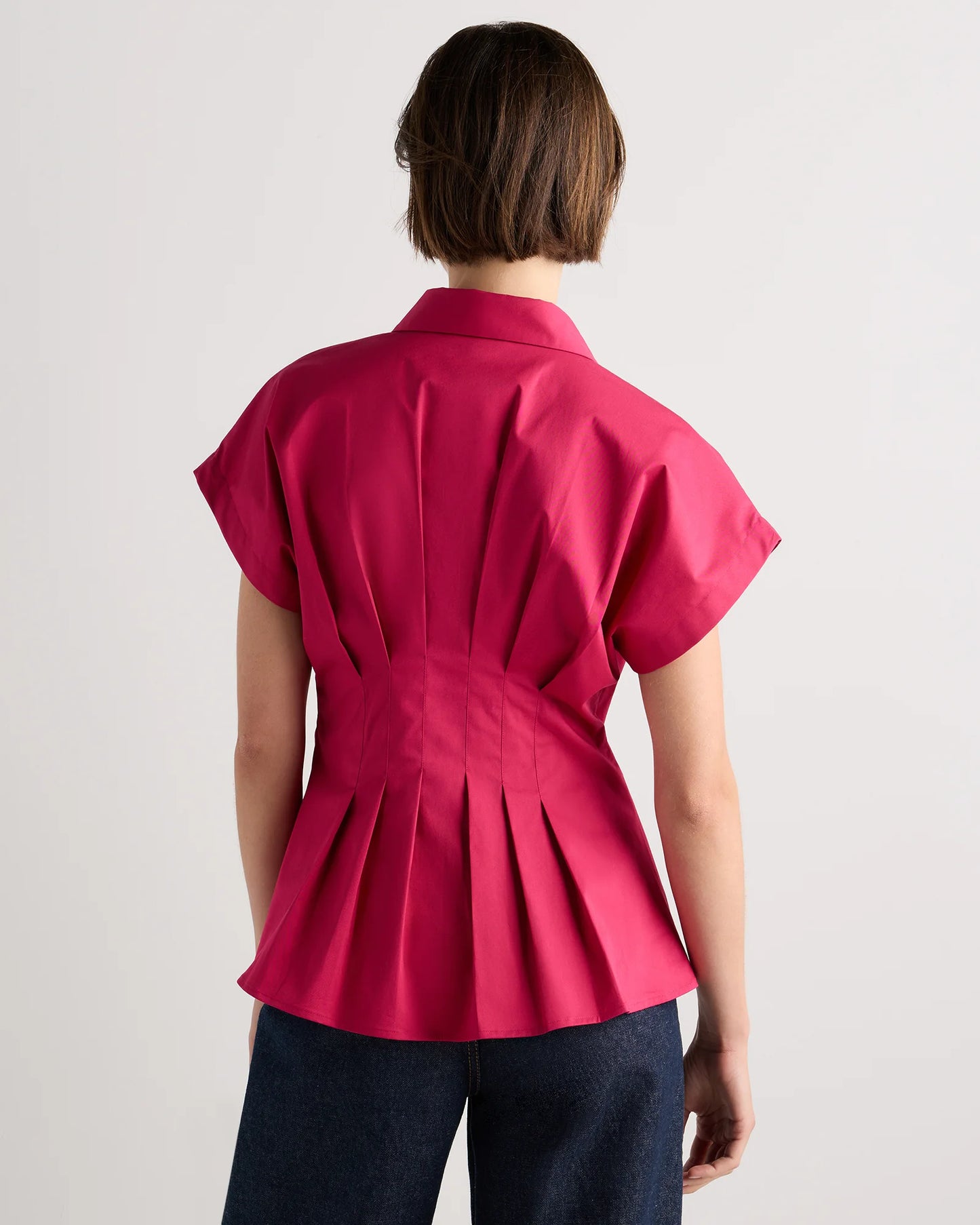 Stretch Twill Pleated Short Sleeve Shirt - XS / Amaranth Pink