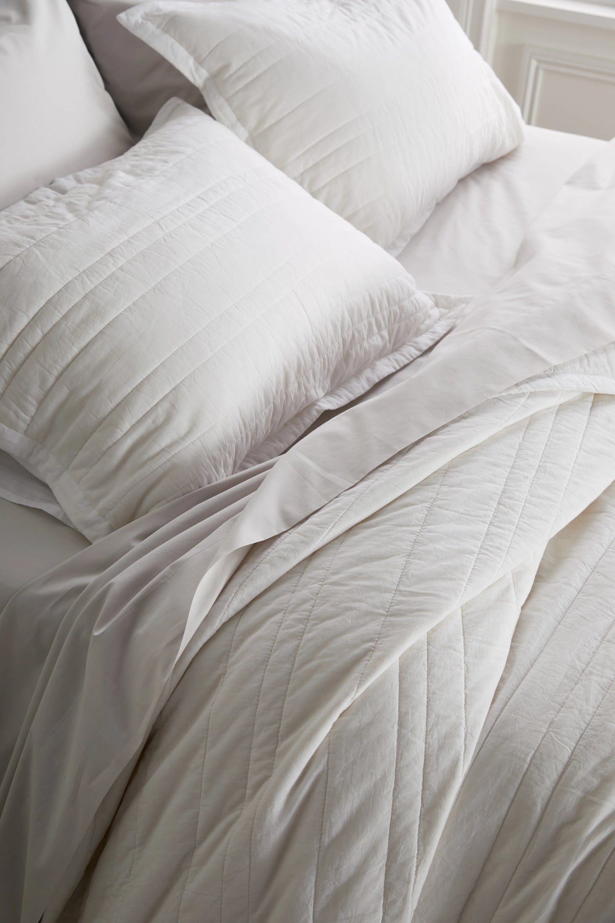 Organic Cotton Stripe Stitch Quilted Sham Set - Standard / White