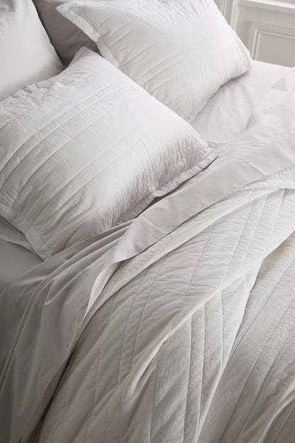 Organic Cotton Stripe Stitch Quilted Sham Set - Standard / White