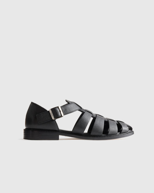 Calfskin Leather Fisherman Sandal - 7 / Black