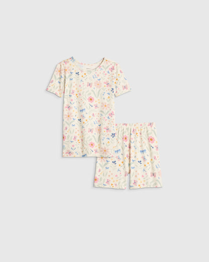 Bamboo Short Sleeve and Shorts Pajama Set - 2T / Lavender Hearts