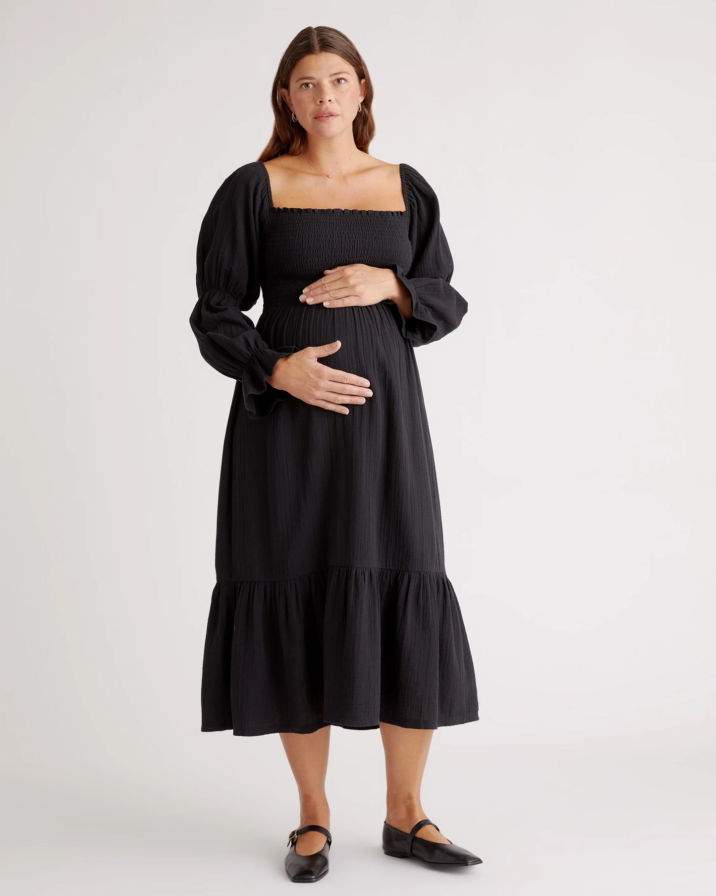 100% Organic Cotton Gauze Maternity Smocked Midi Dress - XS / Wild Cherry