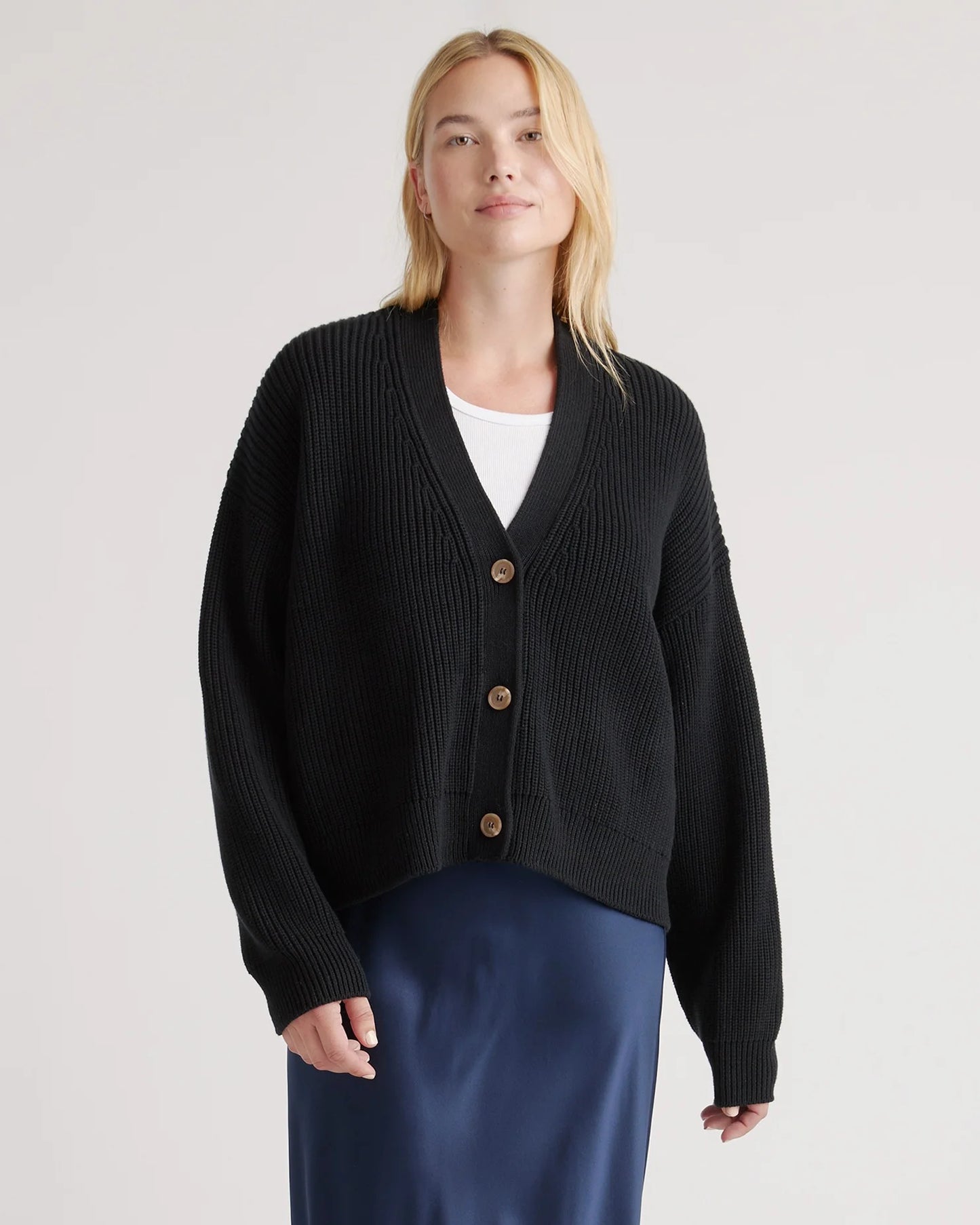 100% Organic Cotton Fisherman Boxy Cropped Cardigan - XS / Sapphire Blue
