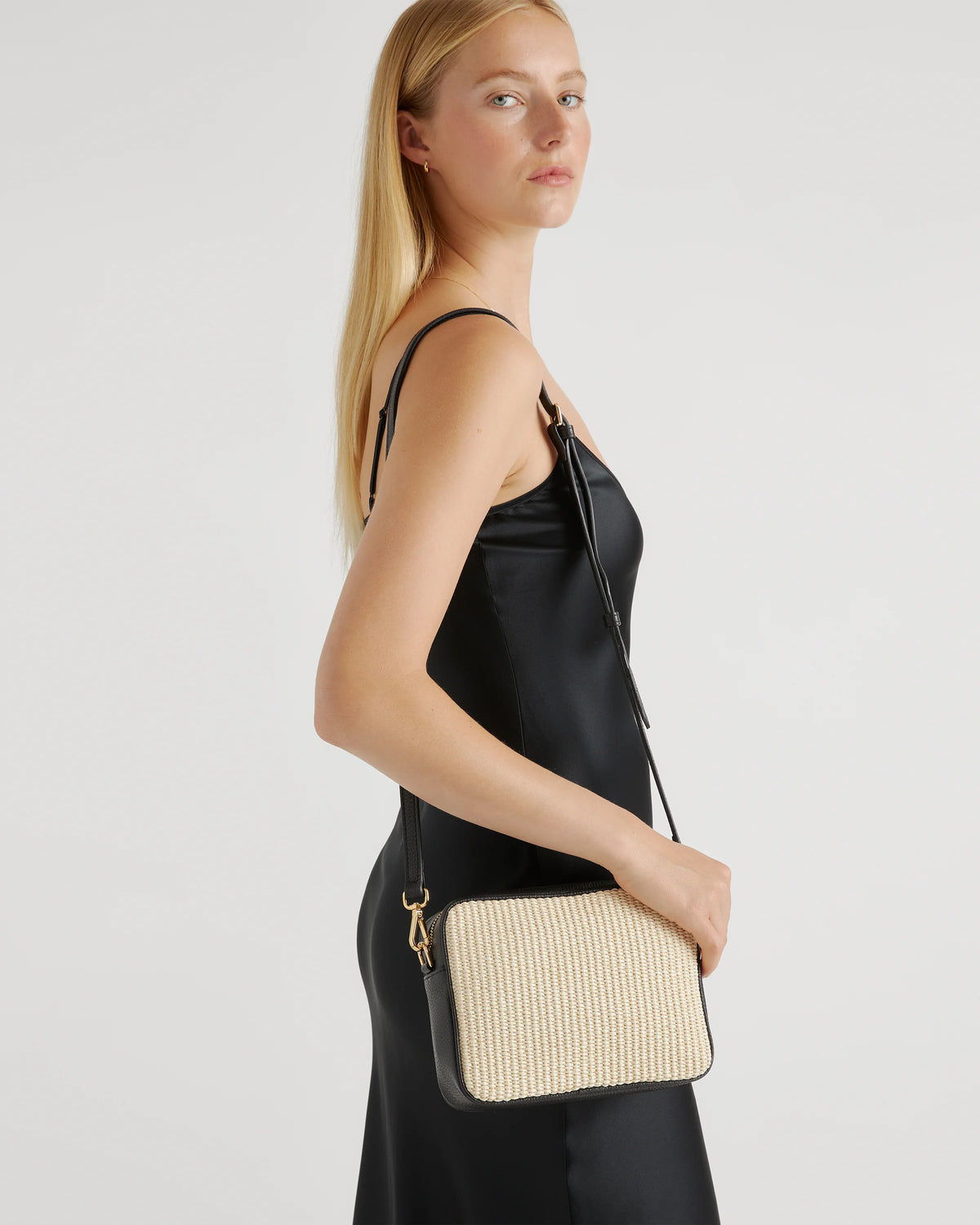 Italian Leather & Raffia Crossbody - One Size / Mocha
