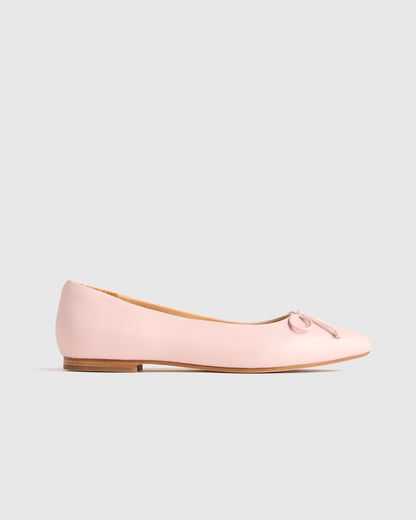Italian Leather Pointed Bow Flat - 5 / Shell Pink
