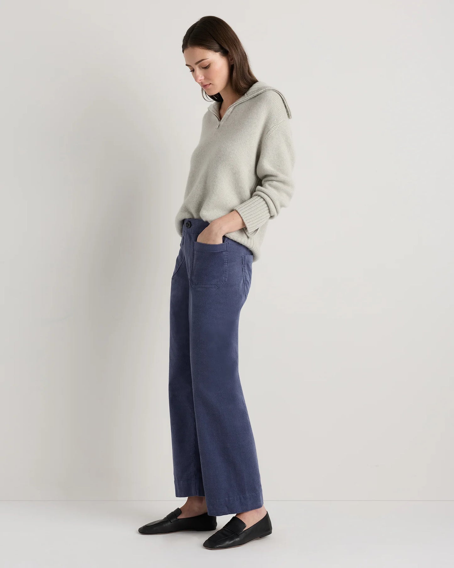 Organic Stretch Corduroy Cropped Wide Leg Pants - 0 / Black
