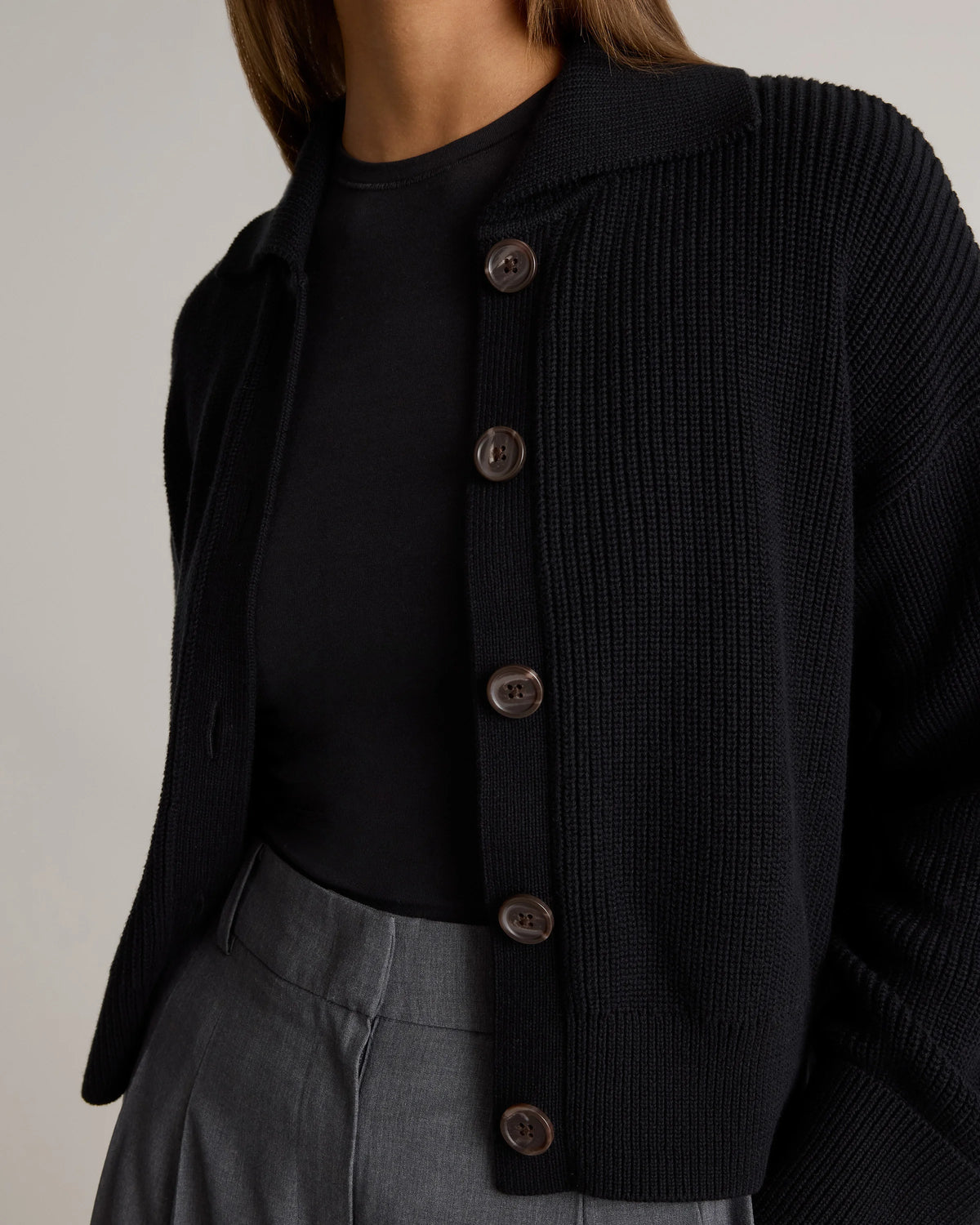 100% Organic Cotton Fisherman Collared Cardigan - XS / Heather Dove Grey