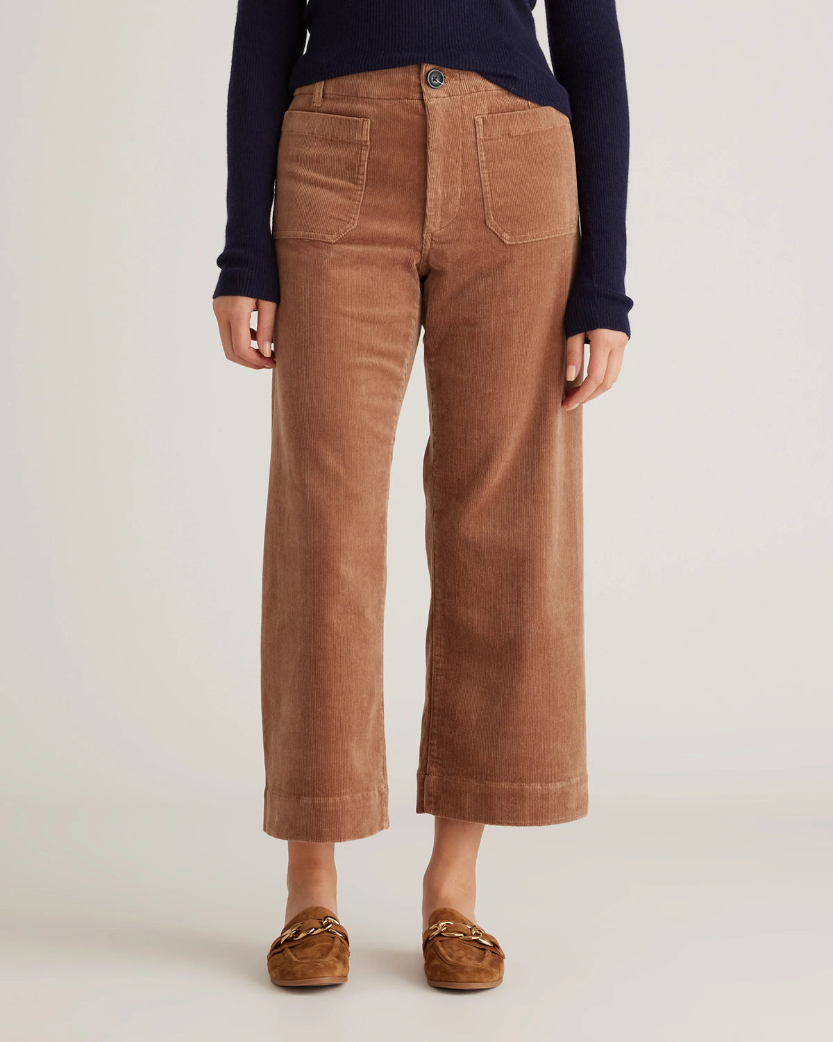 Organic Stretch Corduroy Cropped Wide Leg Pants - 0 / Black