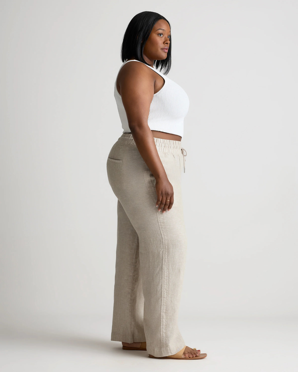 100% European Linen Wide Leg Pants - 1X / Bayberry Olive