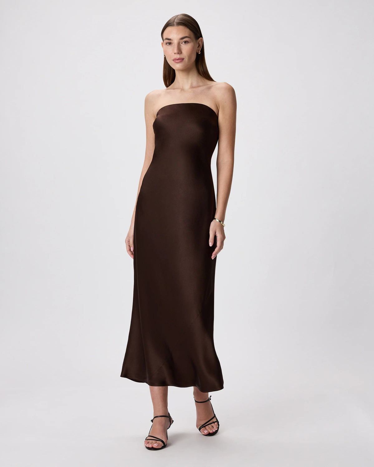 100% Washable Silk Strapless Midi Dress - XS / Hot Fudge