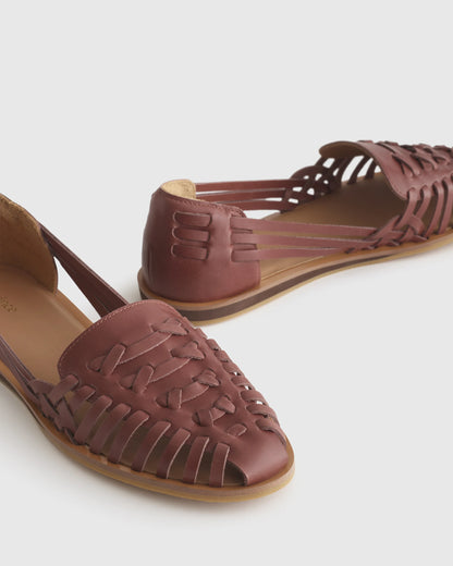 100% Leather Huarache Flat - 5 / Cashew