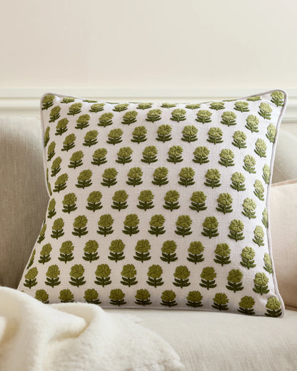 Embroidered Floral Cotton Pillow Cover (Set of 2) - 20x20 / Green
