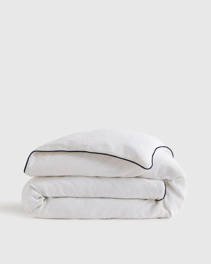 European Linen Piped Duvet Cover - Twin / White/Cherry
