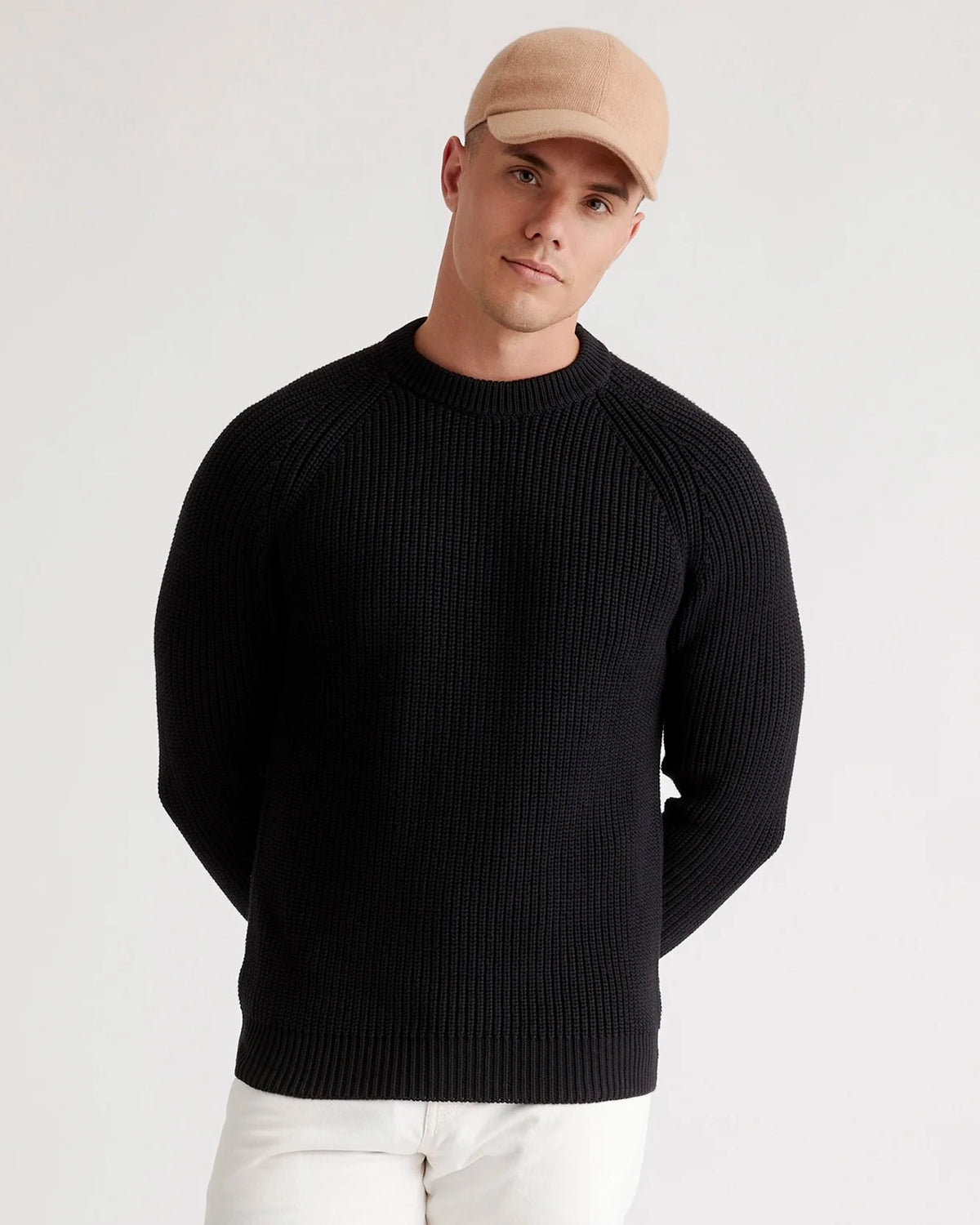 100% Organic Cotton Fisherman Crew Sweater - S / Speckled Beige