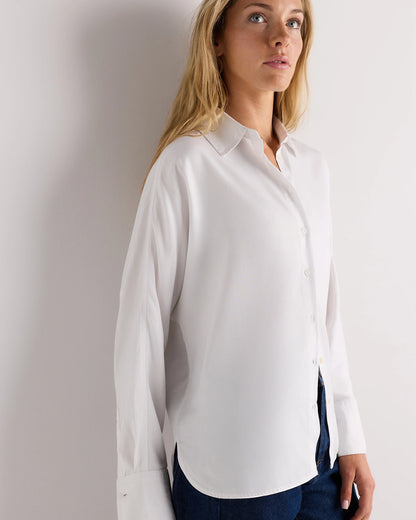 Vintage Wash Tencel Dolman Long Sleeve Shirt - XS / White